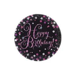 SALE Teller Sparkling pink Happy-Birthday / Herzlichen Glückwunsch, 23cm, 8 Stk.