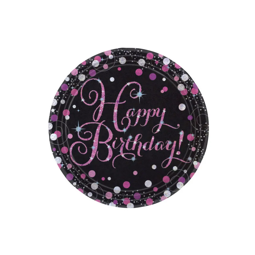 SALE Teller Sparkling pink Happy-Birthday / Herzlichen Glückwunsch, 23cm, 8 Stk.