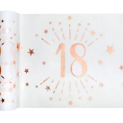 SALE Tischläufer Happy Birthday 18, weiß-rosé-gold, 30cm x 5m