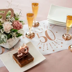 SALE Tischläufer Happy Birthday 50, weiß-rosé-gold, 30cm x 5m