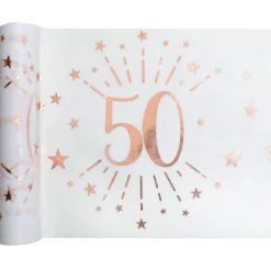 SALE Tischläufer Happy Birthday 50, weiß-rosé-gold, 30cm x 5m