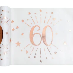 SALE Tischläufer Happy Birthday 60, weiß-rosé-gold, 30cm x 5m