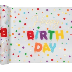 SALE Tischläufer Happy Birthday bunt-metallic, 28cm x 3m