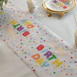 SALE Tischläufer Happy Birthday bunt-metallic, 28cm x 3m