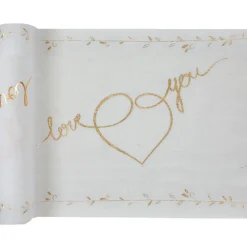 SALE Tischläufer Love You, gold-weiß, 3m x 30 cm