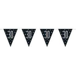 SALE Wimpelkette 30. Geburtstag, schwarz-silber, glitzernd, Länge: ca. 2,7 m