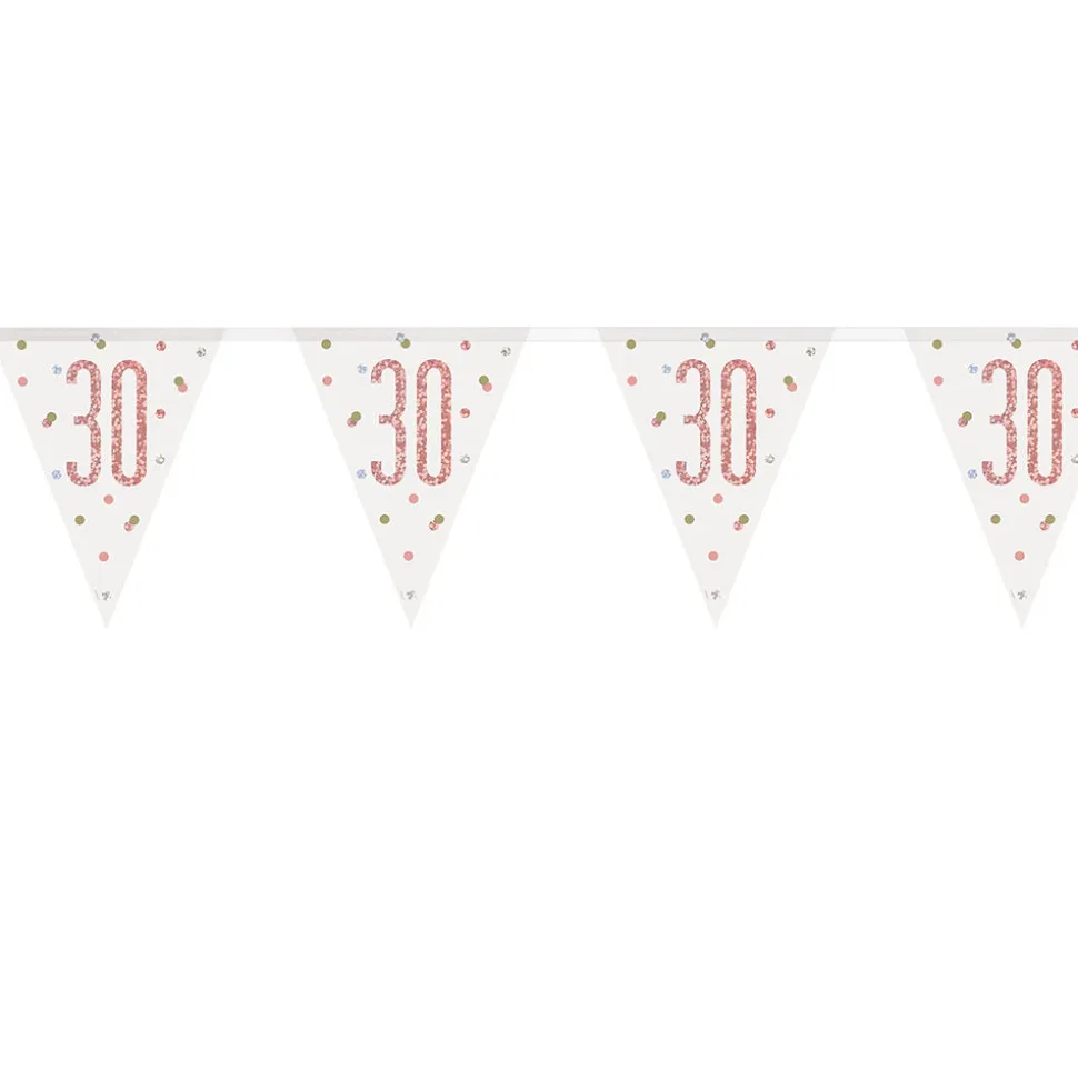 SALE Wimpelkette 30. Geburtstag, rosegold-glitzer, Länge: ca. 2,7 m