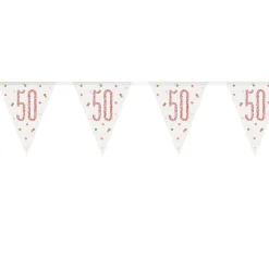 SALE Wimpelkette 50. Geburtstag, rosegold-glitzer, Länge: ca. 2,7 m