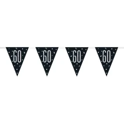 SALE Wimpelkette 60. Geburtstag, schwarz-silber, glitzernd, Länge: ca. 2,7 m