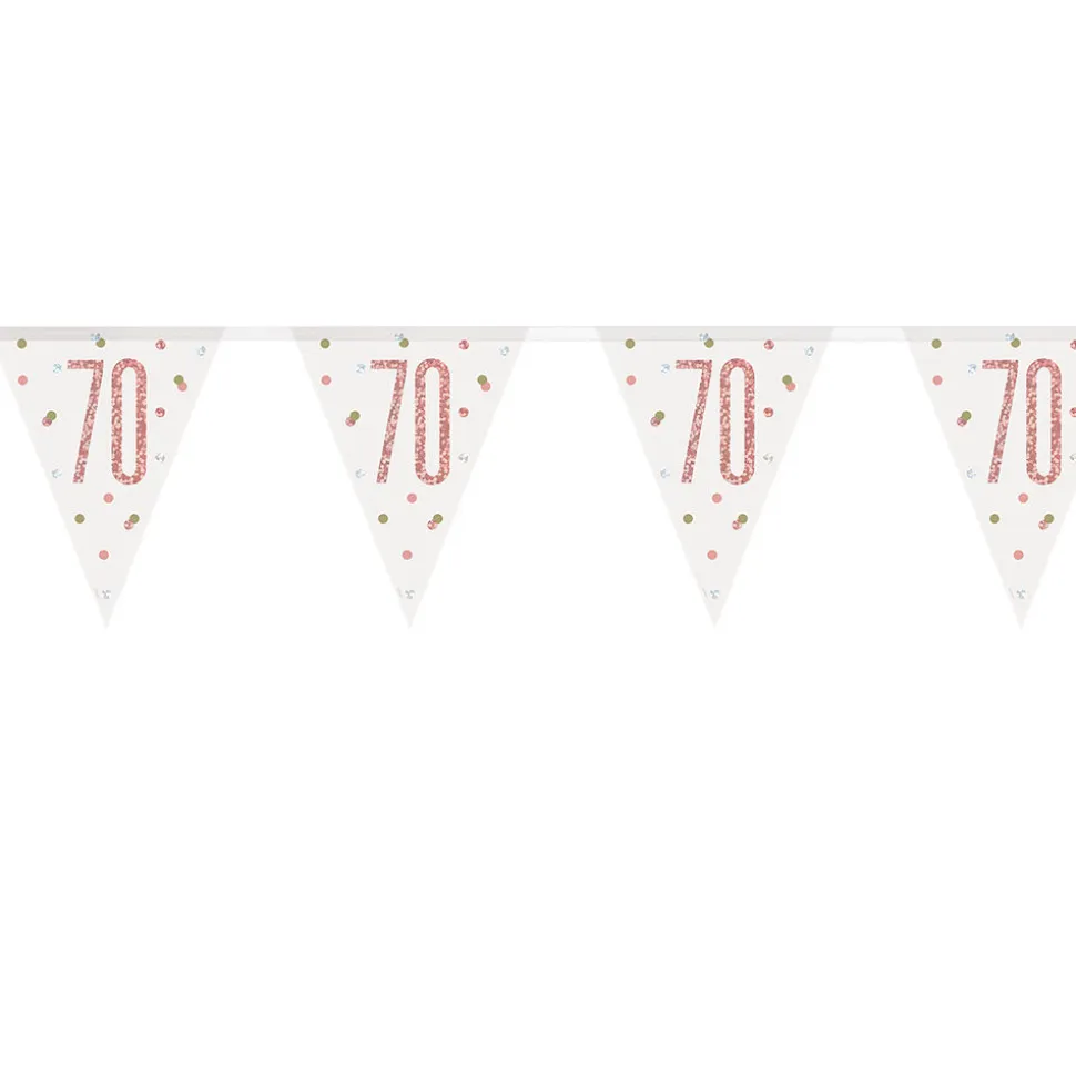 SALE Wimpelkette 70. Geburtstag, rosegold-glitzer, Länge: ca. 2,7 m