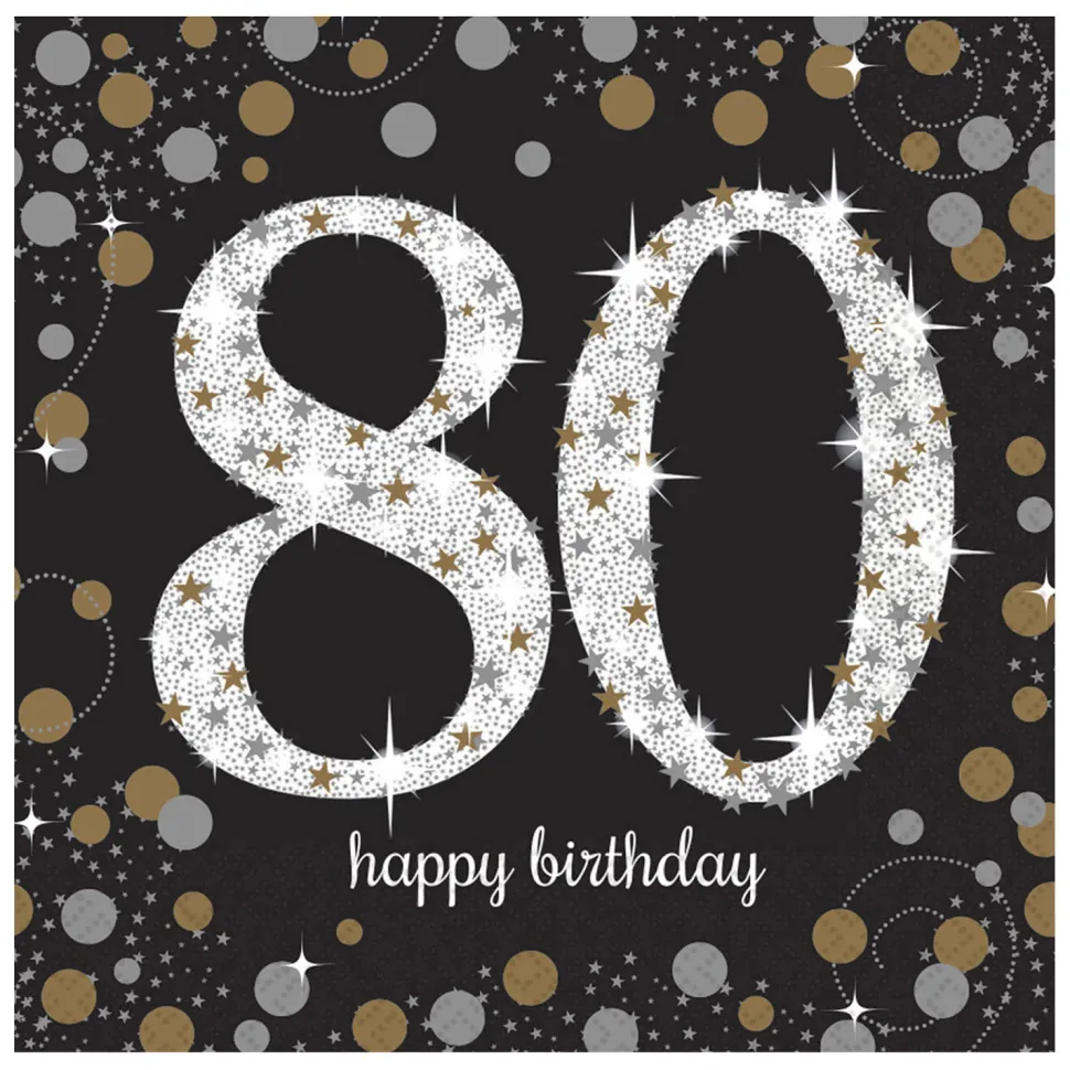 Servietten Happy-Birthday / Herzlichen Glückwunsch Sparkling 80, 33cm 16 Stück