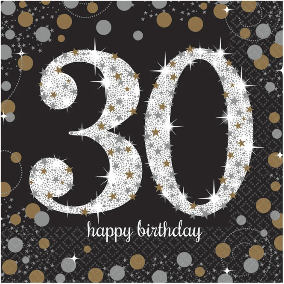 Servietten Happy-Birthday / Herzlichen Glückwunsch Sparkling 30, 33cm 16 Stück
