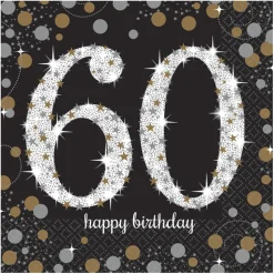 Servietten Happy-Birthday / Herzlichen Glückwunsch Sparkling 60, 33cm 16 Stück