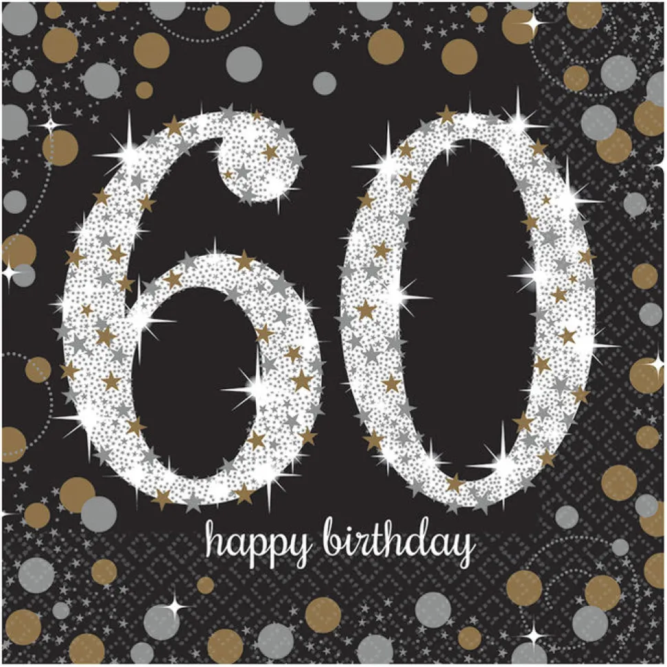Servietten Happy-Birthday / Herzlichen Glückwunsch Sparkling 60, 33cm 16 Stück