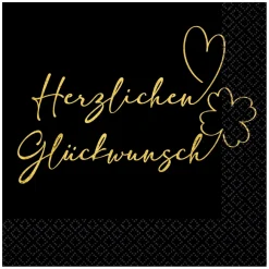 Servietten Herzlichen Glückwunsch, schwarz, 33 x 33 cm, 16 Stück