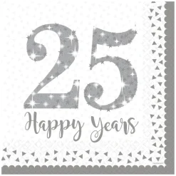 Servietten Silberhochzeit, 25 Happy Years, 33 x 33 cm, 16 Stück