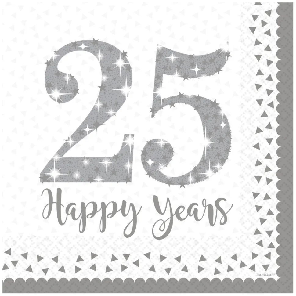 Servietten Silberhochzeit, 25 Happy Years, 33 x 33 cm, 16 Stück