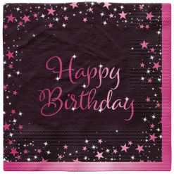 Servietten Starlight Birthday, schwarz-pink, 33 x 33 cm, 16 Stück, Happy Birthday