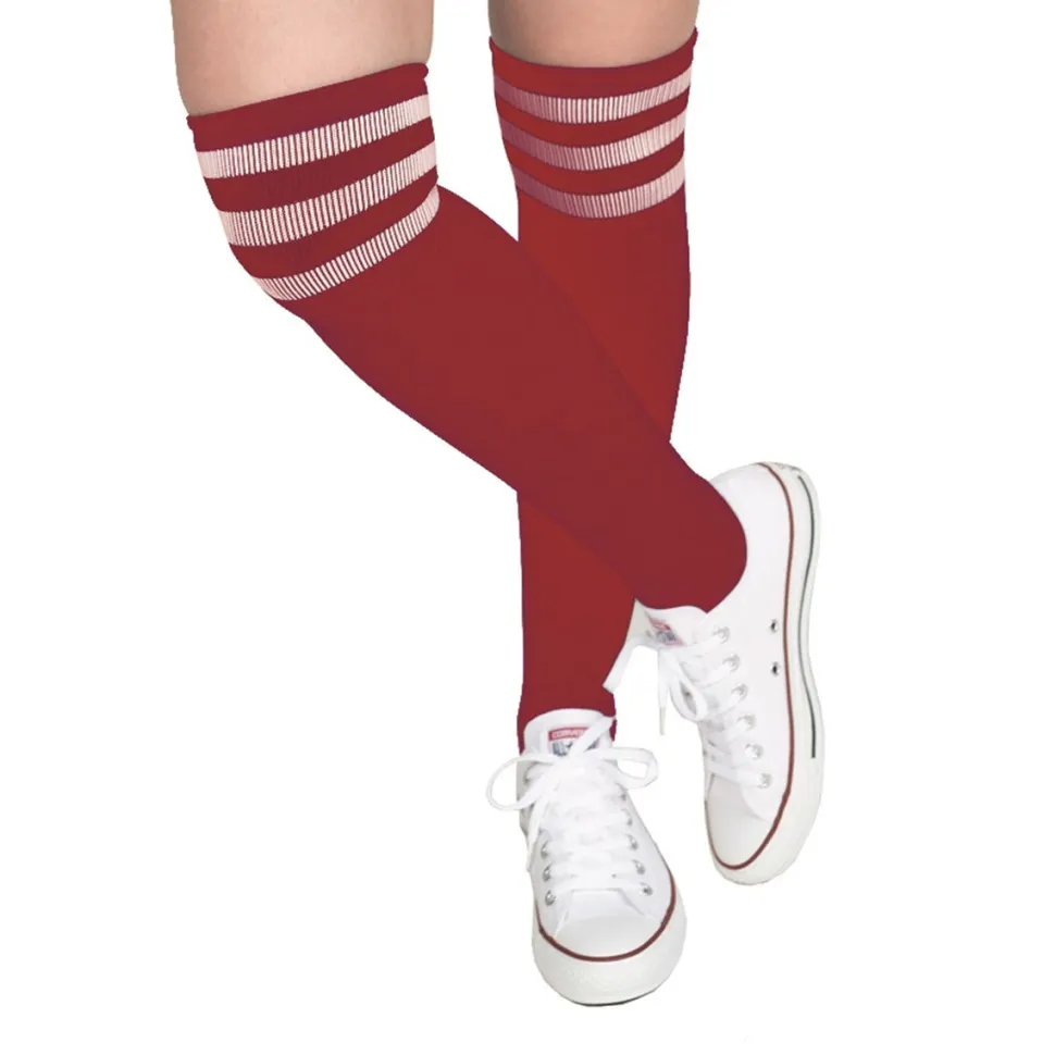 Socken Fussball, rot mit weißen Streifen