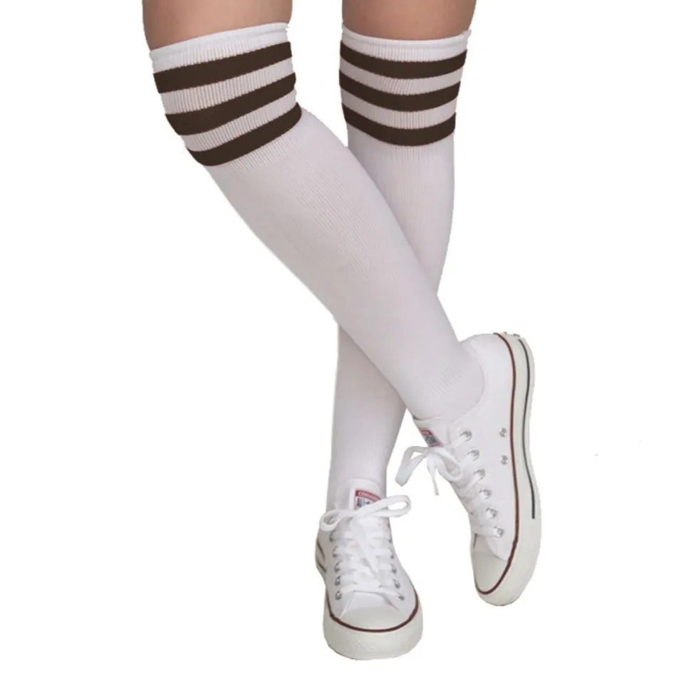Socken Fussball, weiß mit schwarzen Streifen