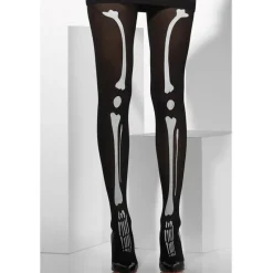 Strumpfhose schwarz mit Skelett-Aufdruck