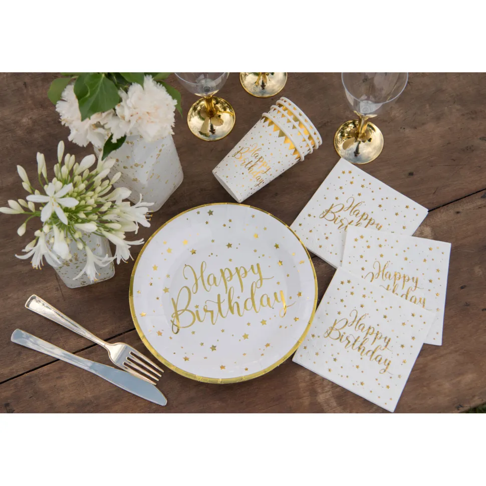 Teller Happy Birthday, Weiss, Ø 22.5 cm, 10 Stück