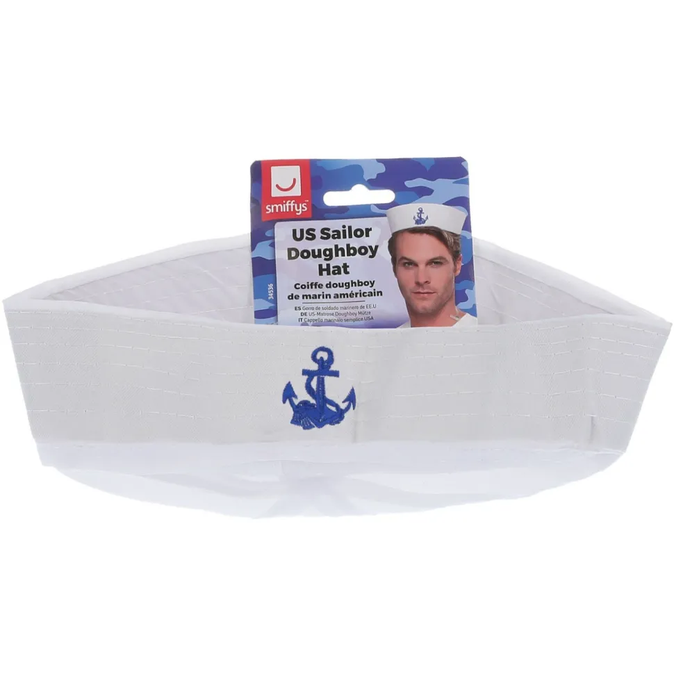 US-Matrosenmütze Doughboy, weiß / blau, mit Anker