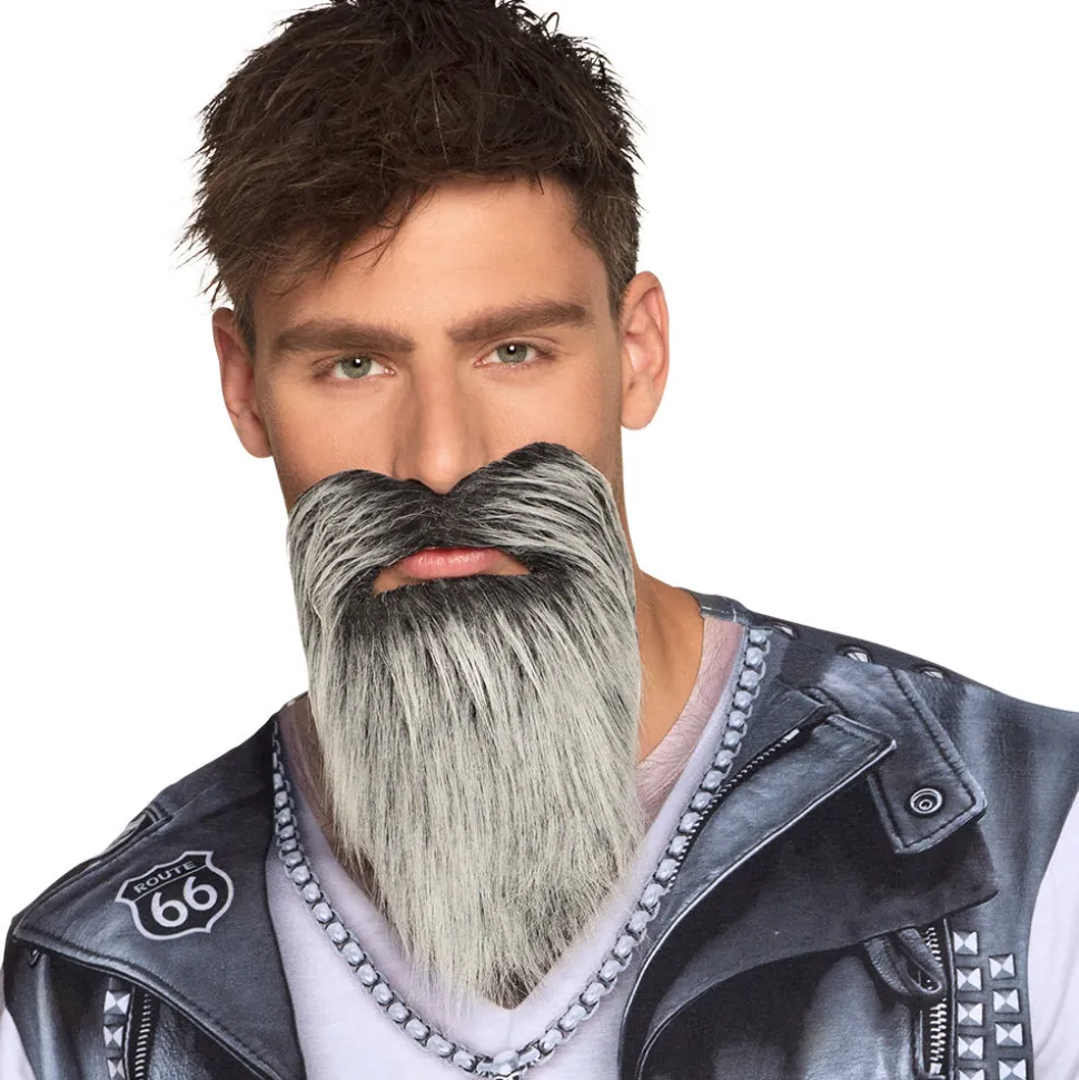 Vollbart Rocker, grau, selbstklebend