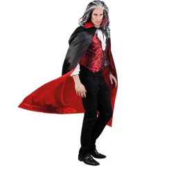 Wende-Umhang schwarz-rot, mit Kragen, 150cm