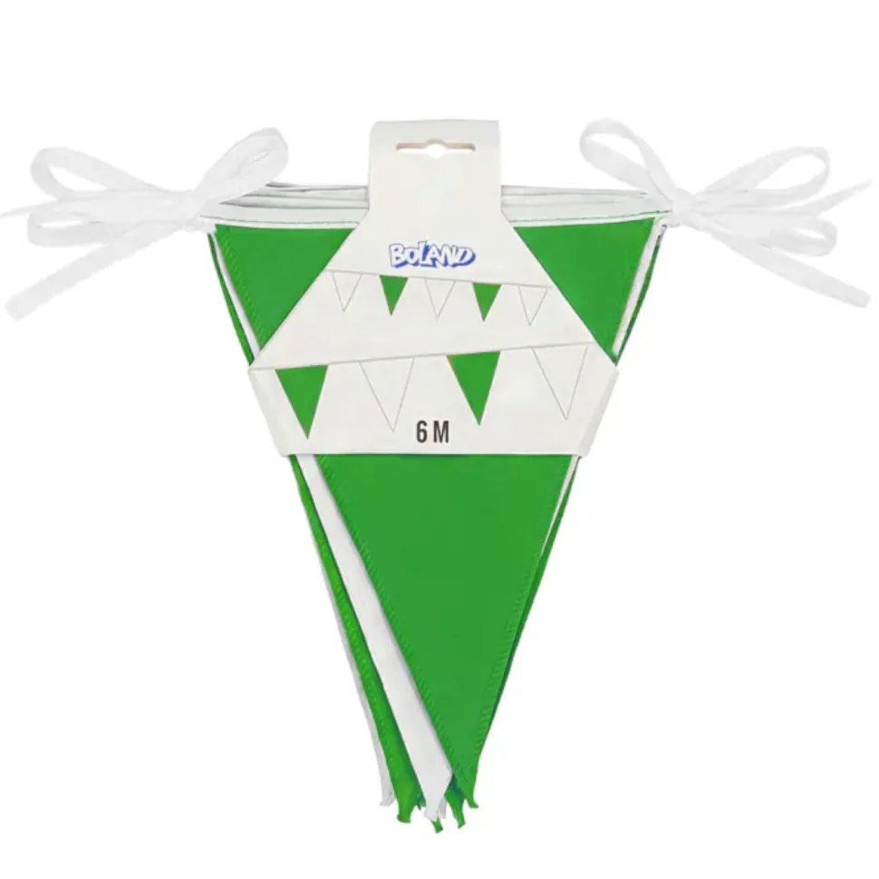 Wimpelkette aus Stoff, grün-weiß, 6m, 15 Flagge á 26x18cm, Polyester