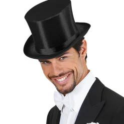 Zylinder, authentisch, aus Satin, schwarz